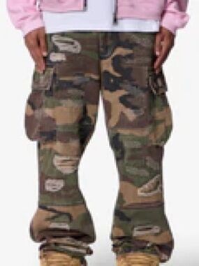 MNML Men's Camouflage Cargo Pants in Green & Brown | Men’s 32